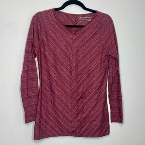 Eddie Bauer Medium Red Wine Marled Stretch Notch Neck Pullover Cotton Blend Top